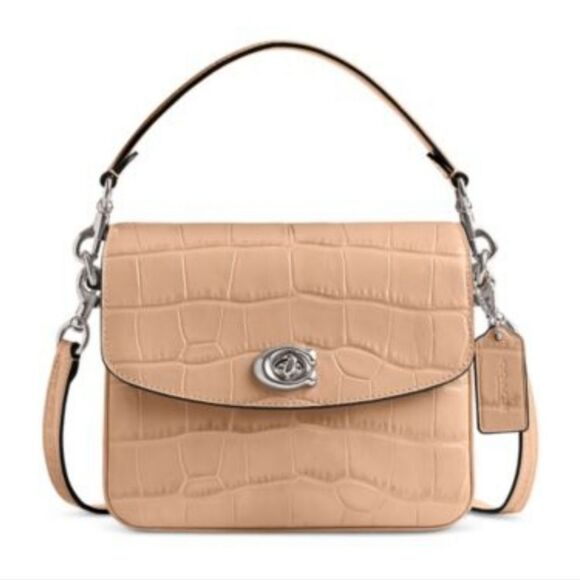 COACH Embossed Croc Leather Cassie 19 Top Handle Crossbody In Buff NWT - Picture 1 of 16